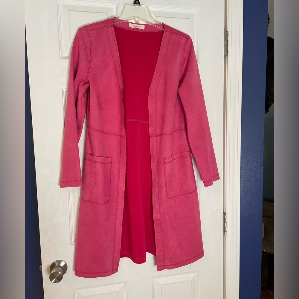 Solitaire for Anthropologie Pink Sueded open front Duster - Size Medium
